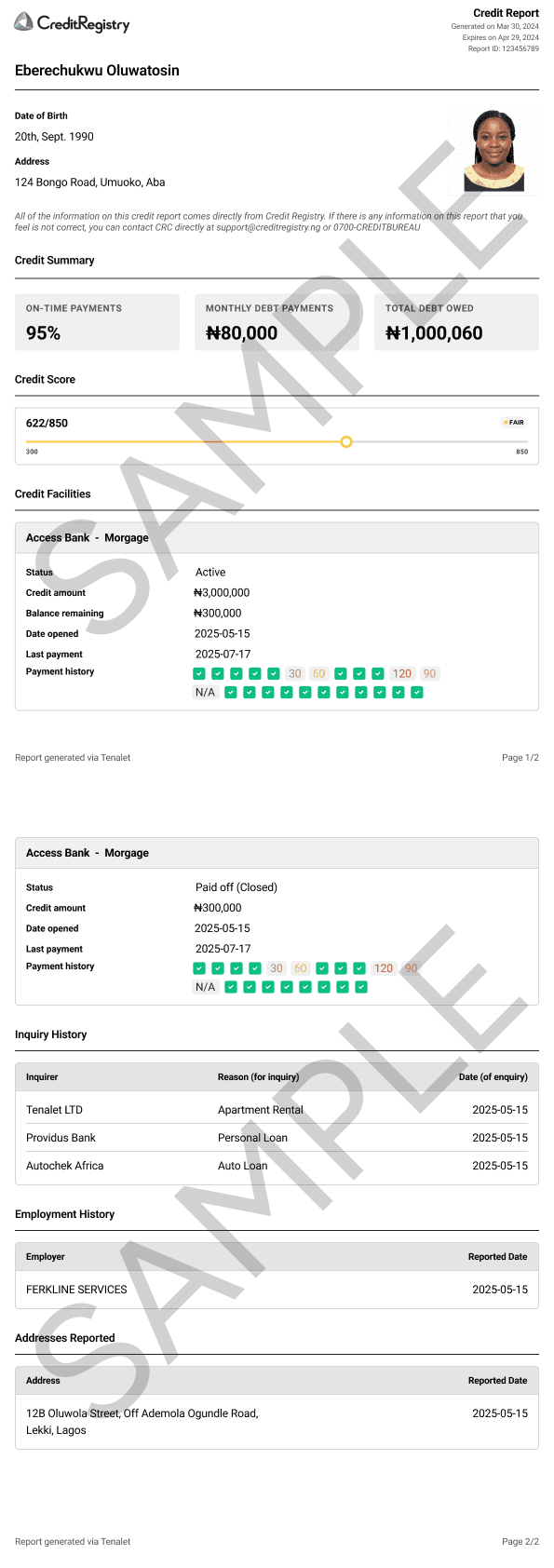 Sample Credit Report & Score