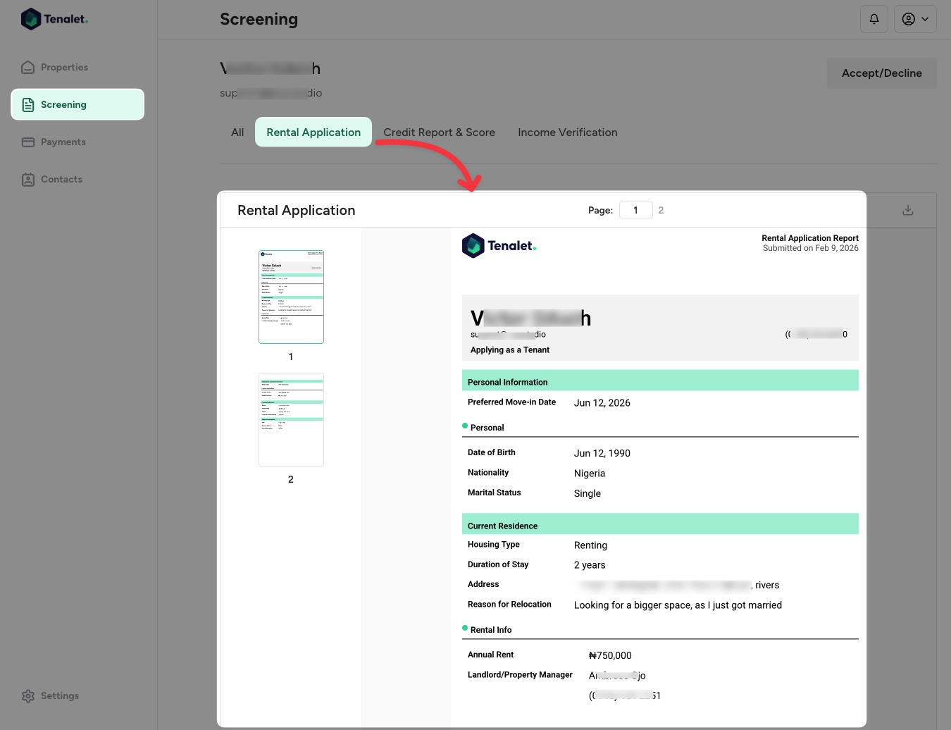 View all rental applications in one organized dashboard
